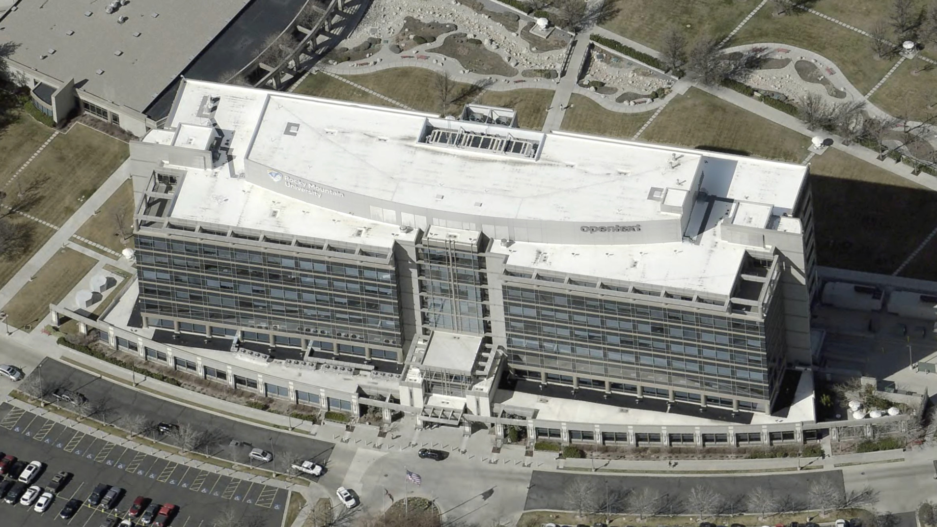 Aerial view of an institutional building roof in Provo, Utah